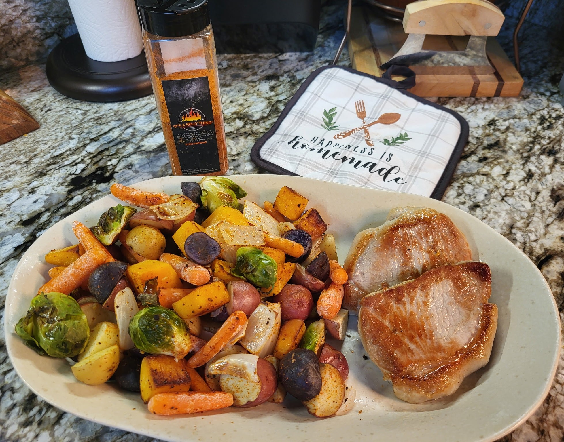 Pork chops with roasted vegetables
